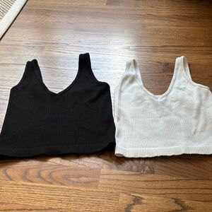 Free People Black and White Ribbed Fitted Crop Tank Tops/Brami